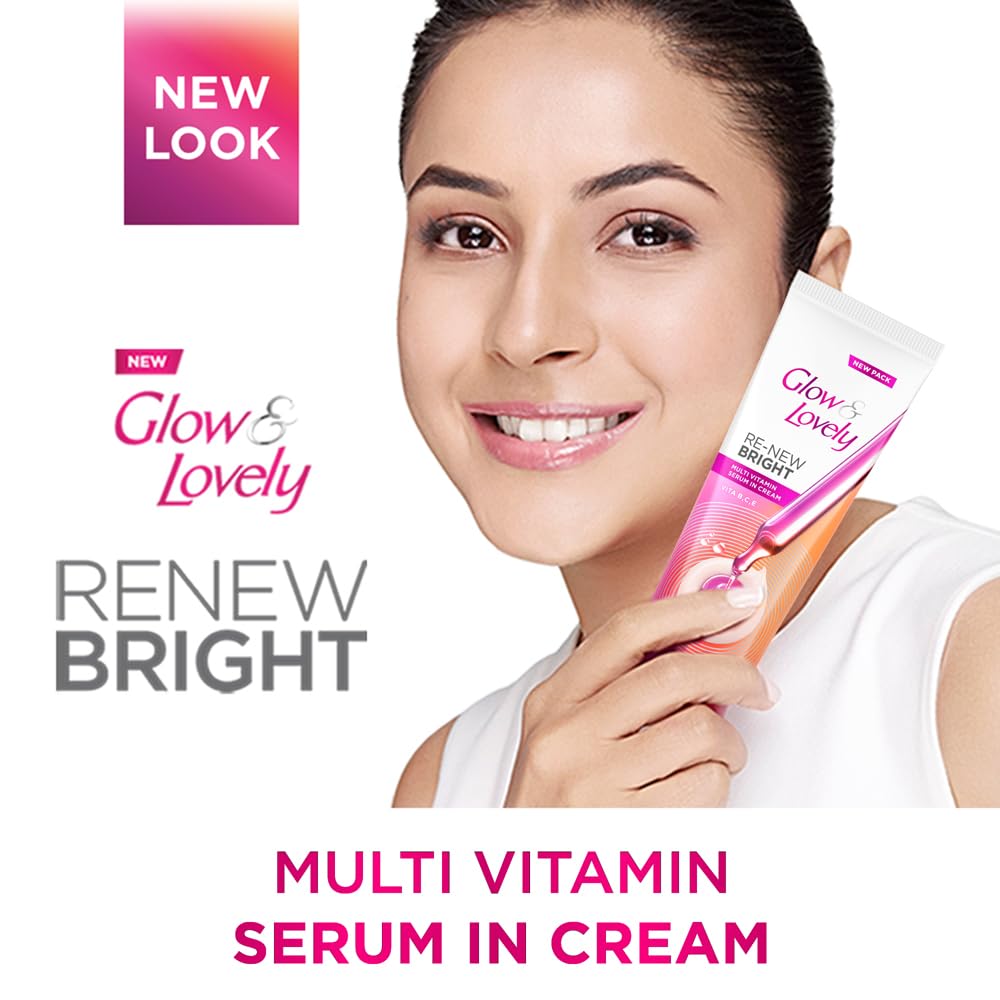 Glow and Lovely Renew Bright Multivitamin Serum in Cream | Vitamins B,C and E | Renews Skin cells |Bright and Healthy Skin | Clinically proven formula is dermatologically tested 110g