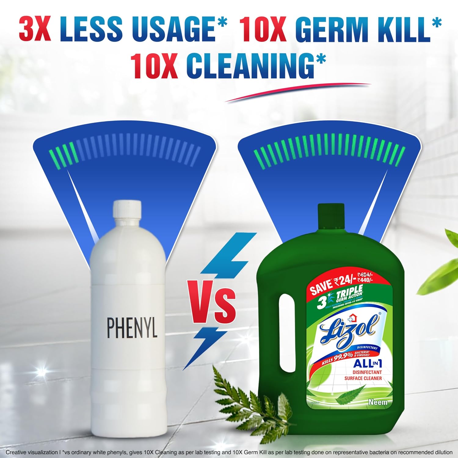 Lizol Disinfectant Surface & Floor Cleaner Liquid, Neem - 2 Litre