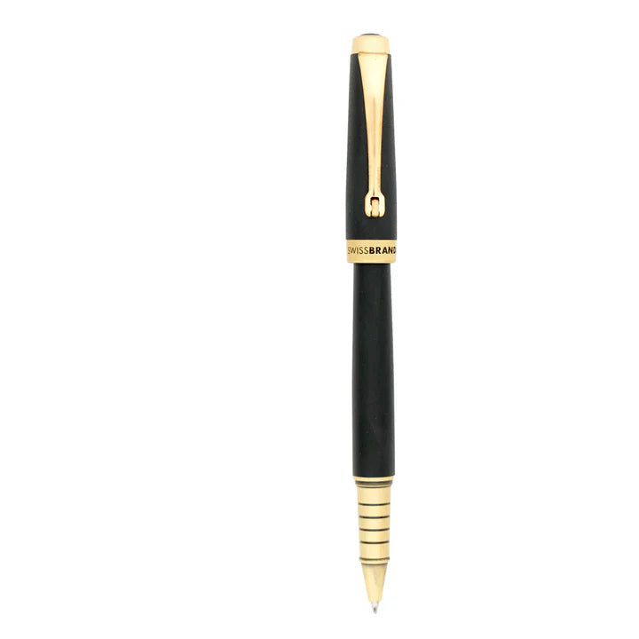 SWISSBRAND Echelon 2519 Matte black gold Rollerball Pen with gold trim