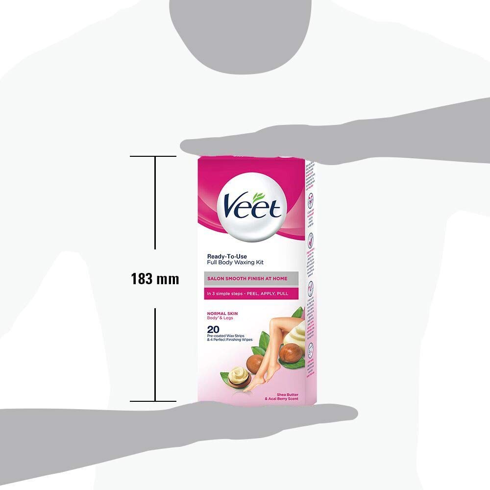Veet Full Body Waxing Kit - Normal Skin (20 strips) for women, pack of 1, 80 gm