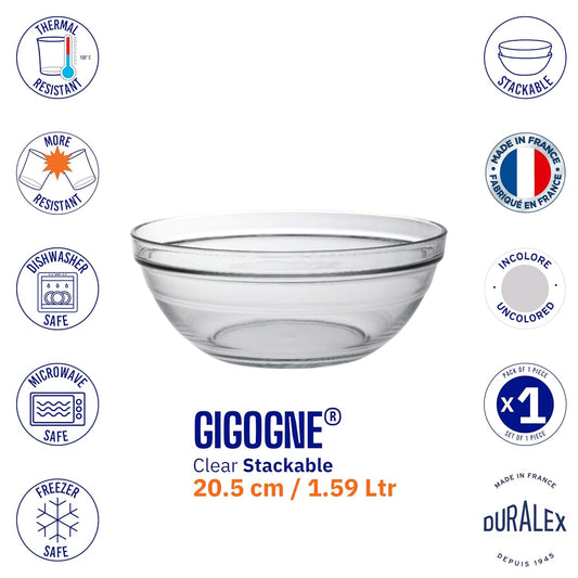 Clear Stackable Glass Bowl 1.59L | Transparent