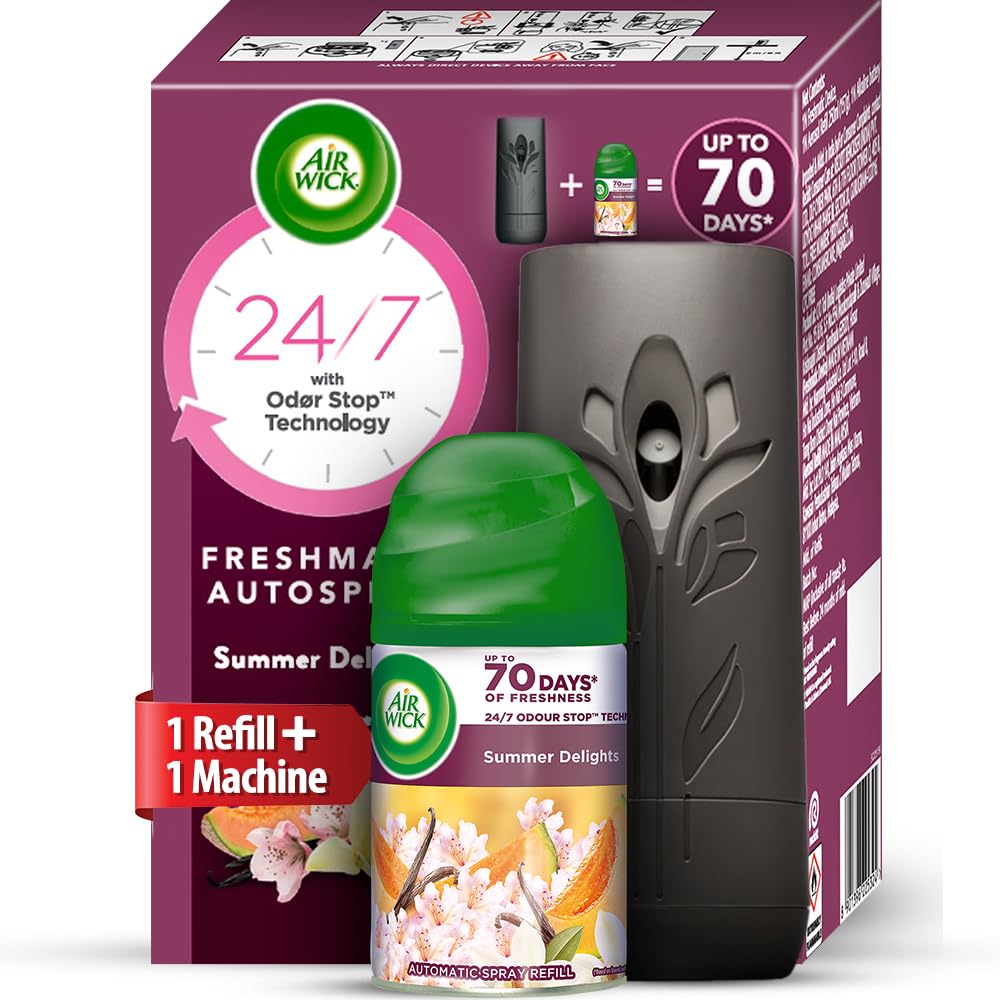 Air Wick 250 ml - Vanilla & Muskmelon (Summer Delights), Refill + Automatic Spray| Freshmatic Air Freshener Kit