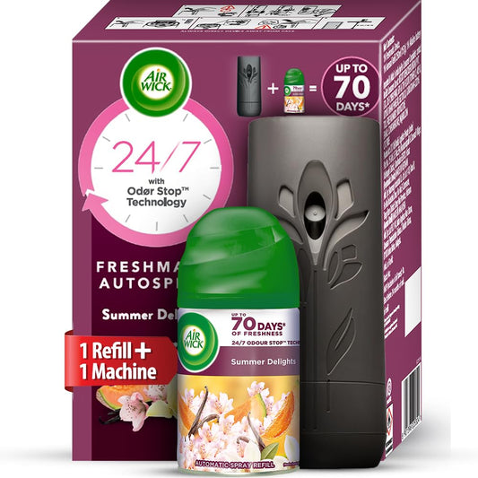 Air Wick 250 ml - Vanilla & Muskmelon (Summer Delights), Refill + Automatic Spray| Freshmatic Air Freshener Kit