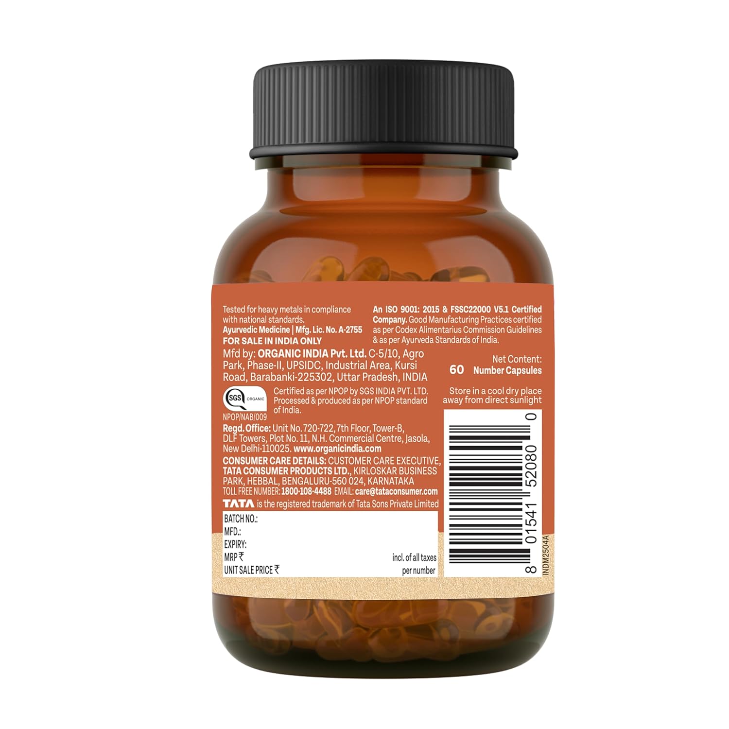 Organic India Arjuna Capsules, 60 Capsules, Supports Heart Health, Whole Herb Formula, Certified Organic, No Added Fillers or Chemicals