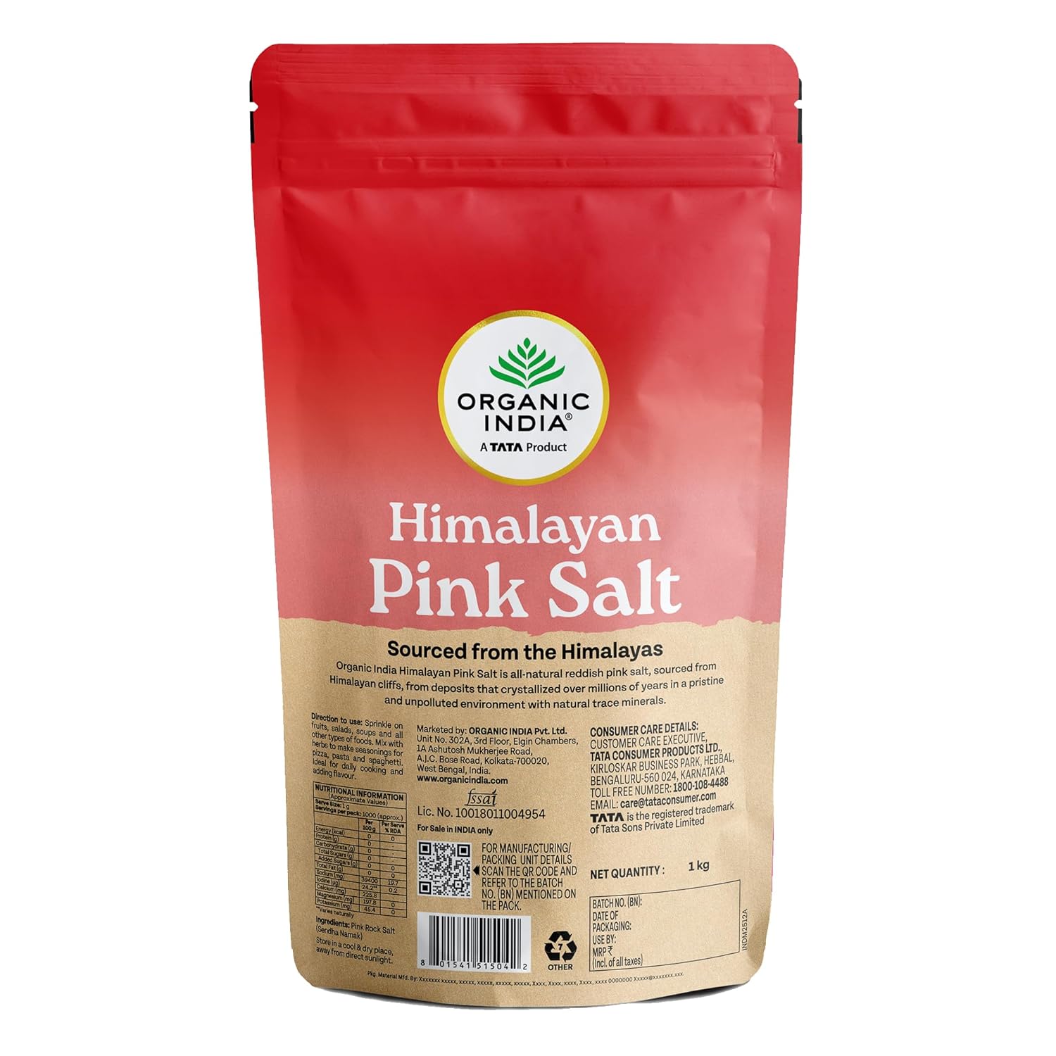 Organic India Pink Rock Salt | 1Kg Pouch