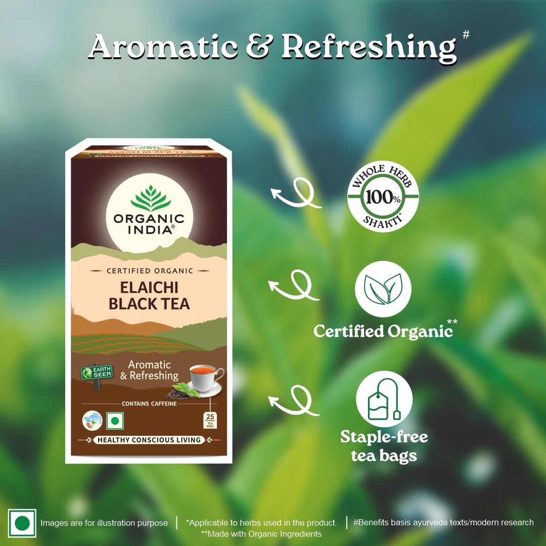 Organic India Elaichi Flavoured Black Tea Bags - 25 Teabags