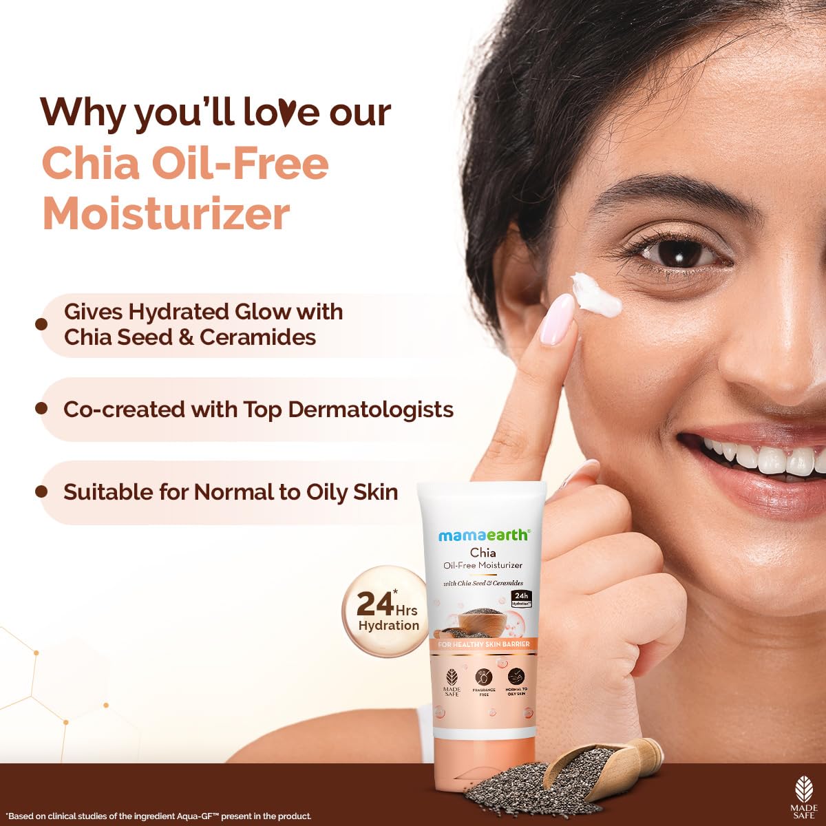 Mamaearth Chia Oil-Free Moisturizer with Chia Seed & Ceramides for Healthy Skin Barrier - 80 gm