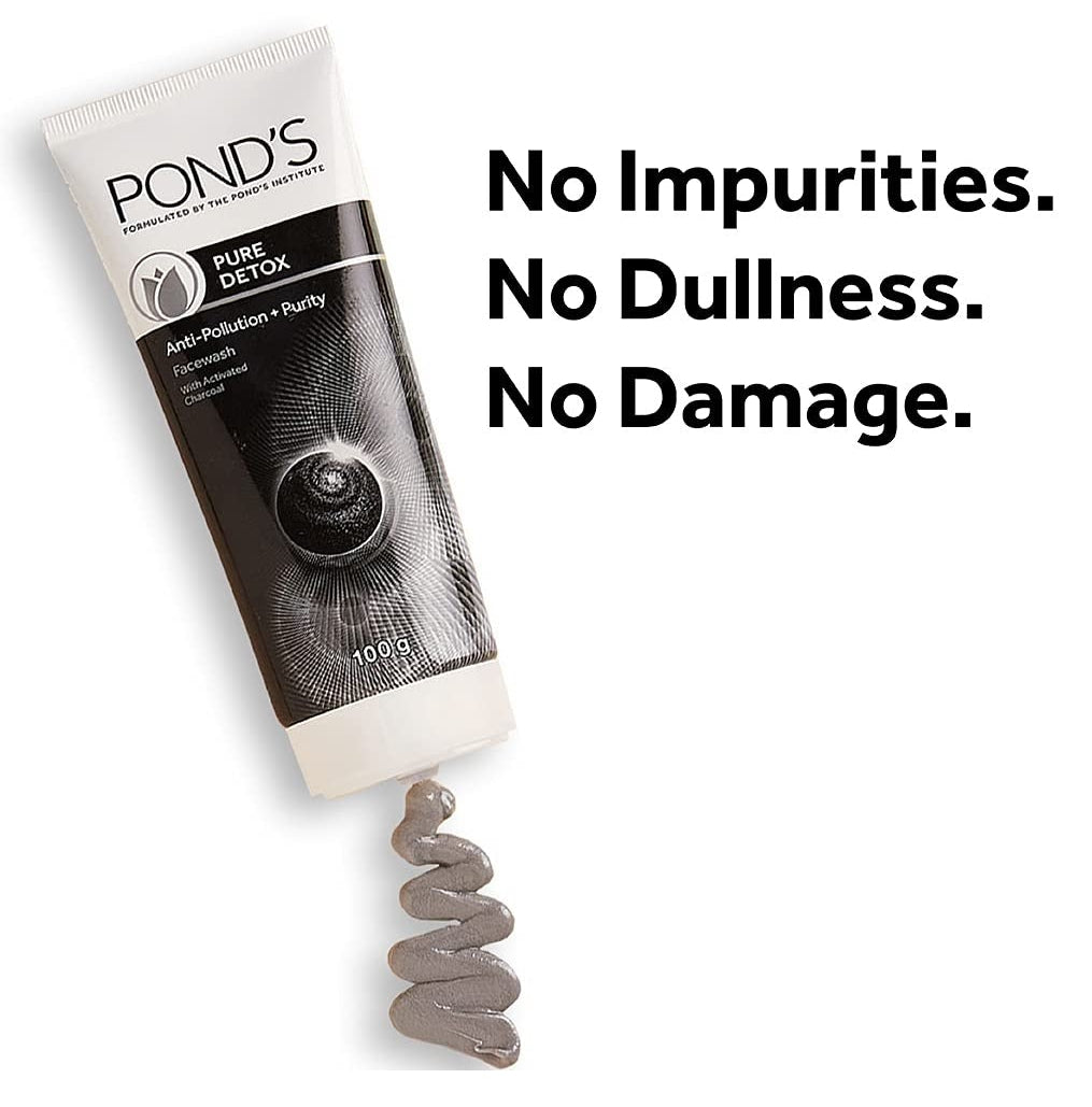 POND'S Face Cleanser - Pure Detox, Facial Foam, Activated Charcoal Face Wash with Skin-Brightening Niacinamide, Moringa Extract, and Green Tea for Deep Cleansing, Glowing Skin