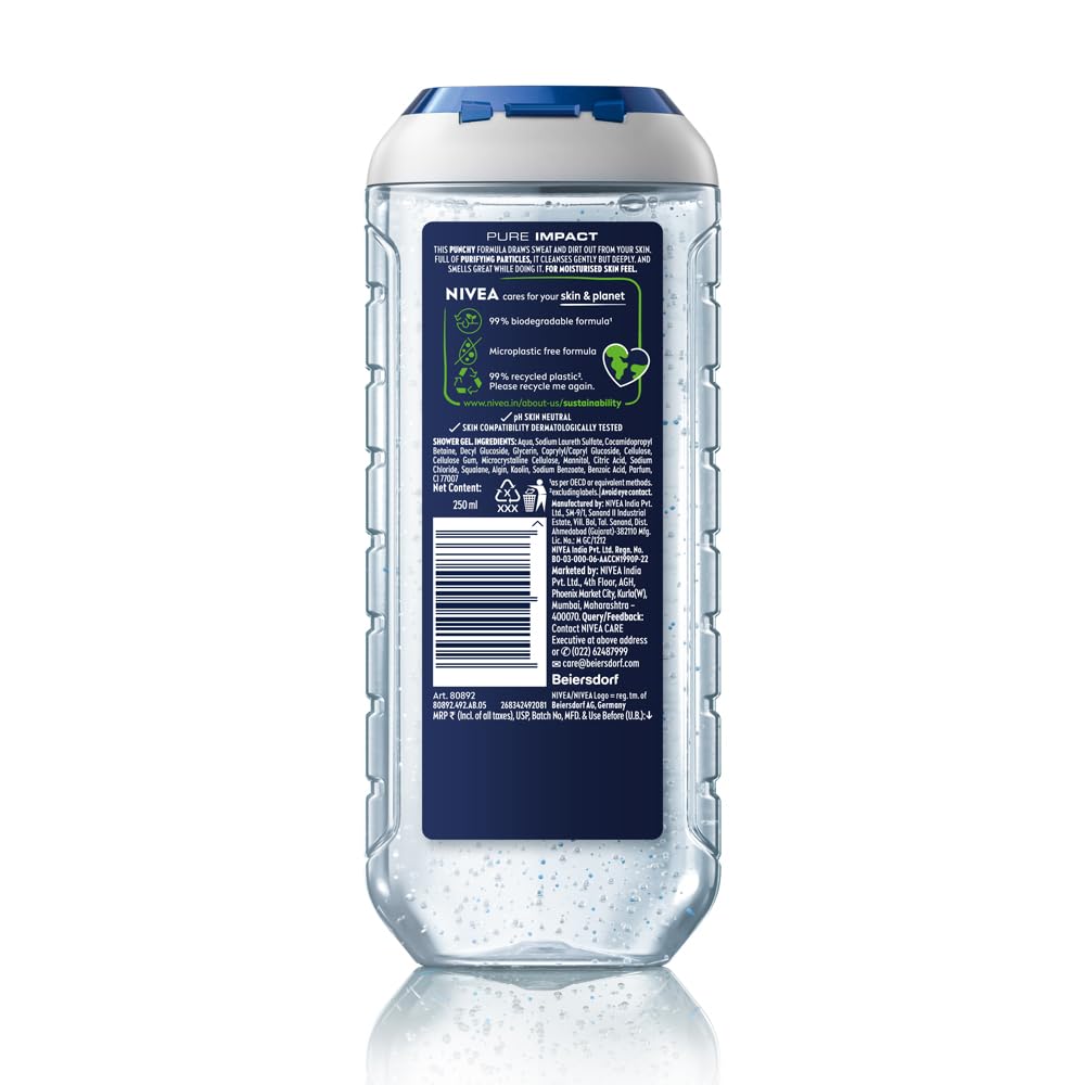 Nivea Men Pure Impact Shower Gel For Body, Face & Hair - 250 ml