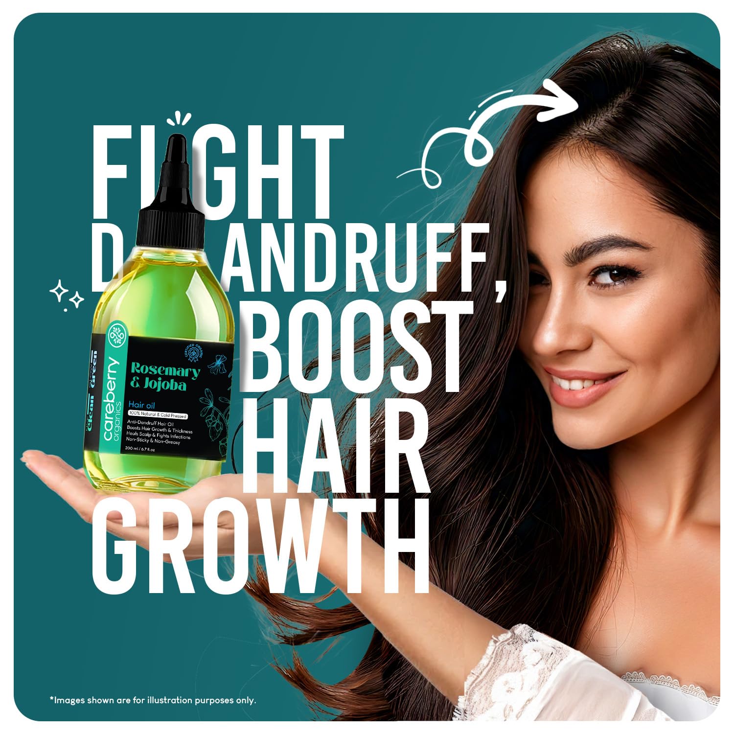 Careberry 100% Organic Rosemary & Jojoba Anti Dandruff Hair Oil - 200 ml