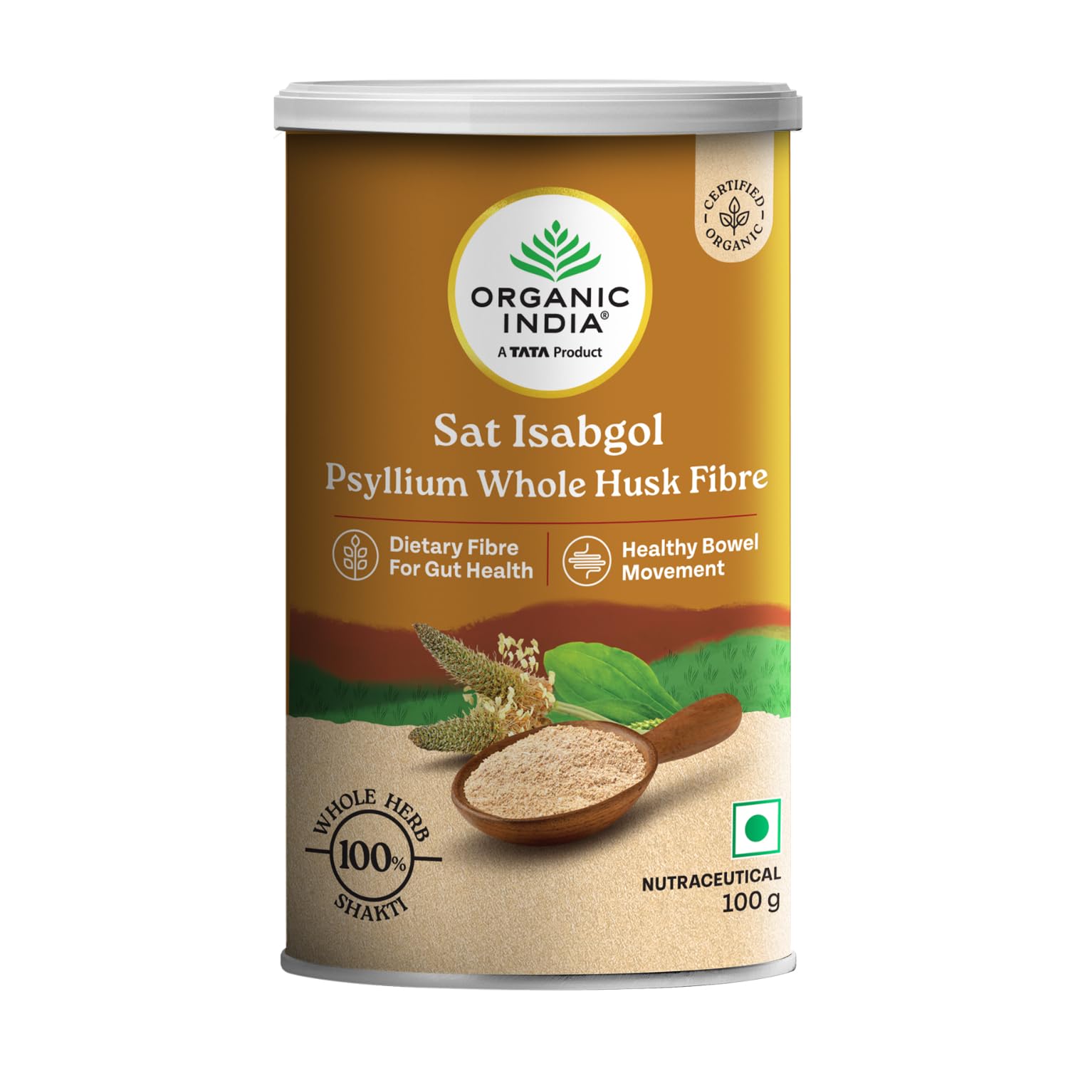 Organic India Sat Isabgol Psyllium Whole Husk Powder - 100 gm