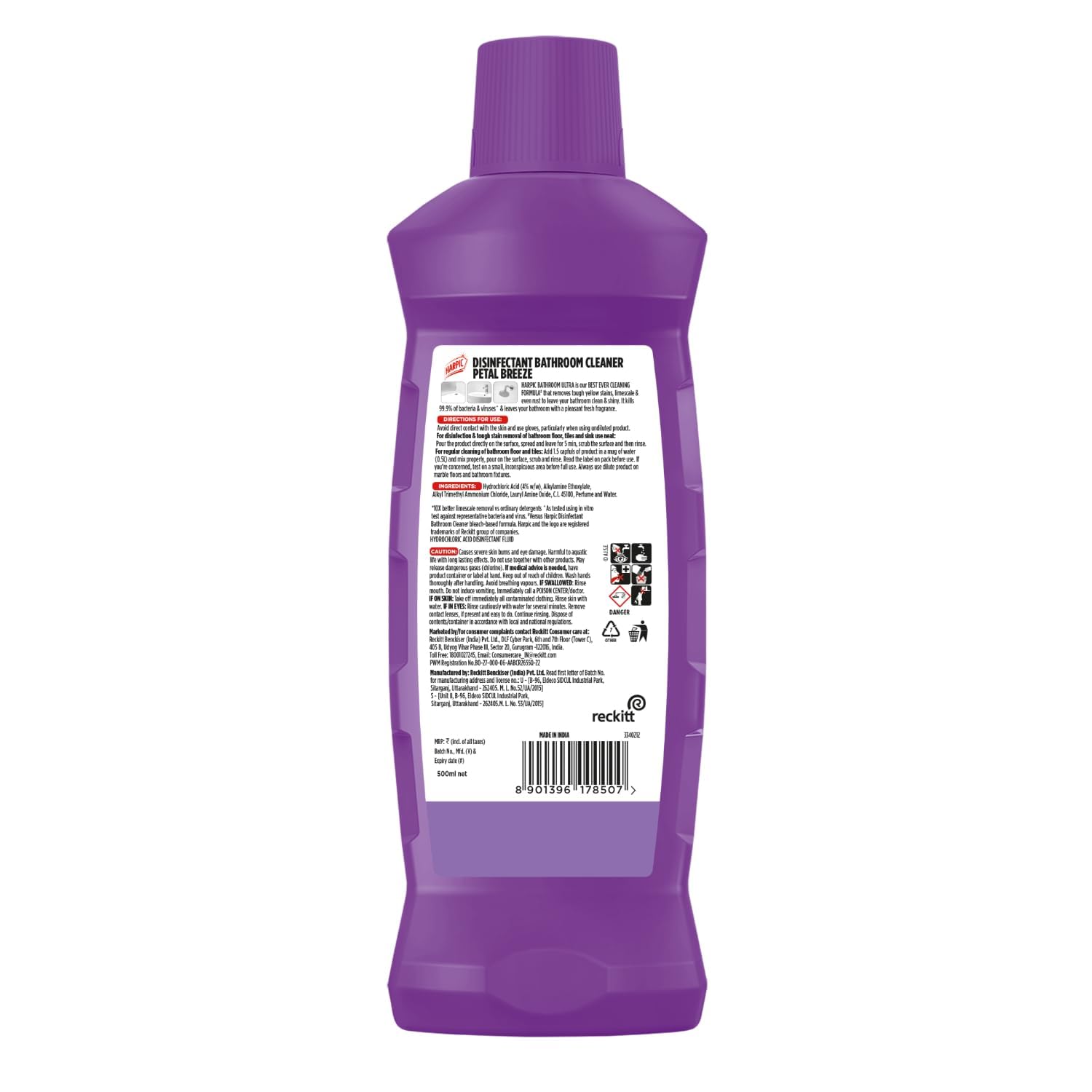 Harpic Bathroom Cleaner Ultra | Petal Breeze | 500 ml | 10X Tough Stain Remover