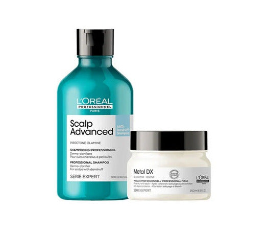 LOreal Professionnel Scalp Advanced Anti-Dandruff Dermo-Clarifier Shampoo + Metal Dx Hair Mask - combo 300ml + 250ml