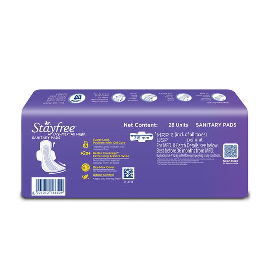 Stayfree Dry Max All Night Ultra Dry Napkins - 28 Napkins - XXL