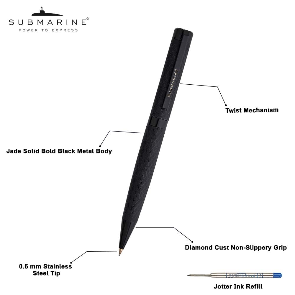 Submarine 1071 Jade Solid Bold Ball Pen, Black Metal Body