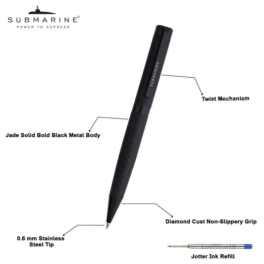 Submarine 1071 Jade Solid Bold Ball Pen, Black Metal Body