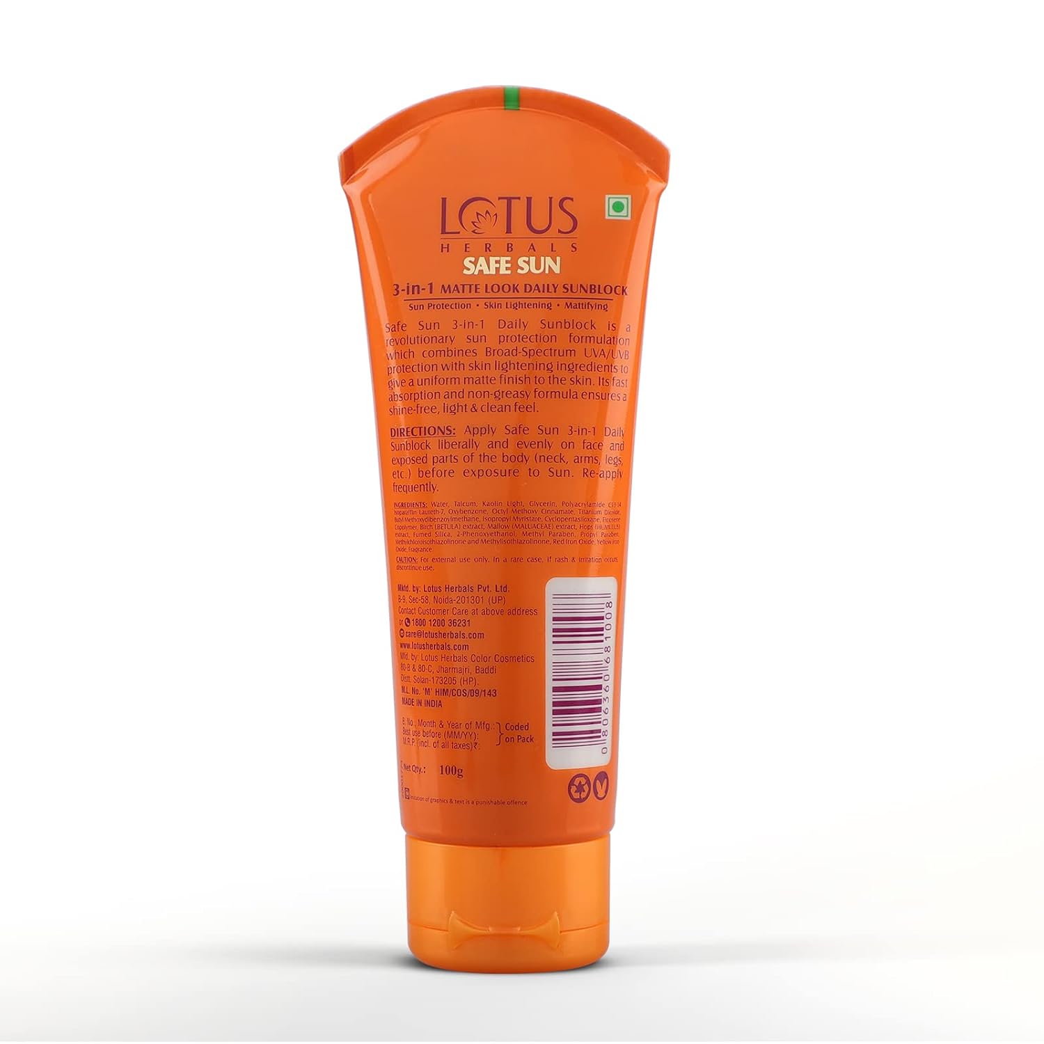 Lotus Herbals Safe Sun 3 In 1 Tinted Daily Sunscreen SPF 40 PA+++ - 100 gm