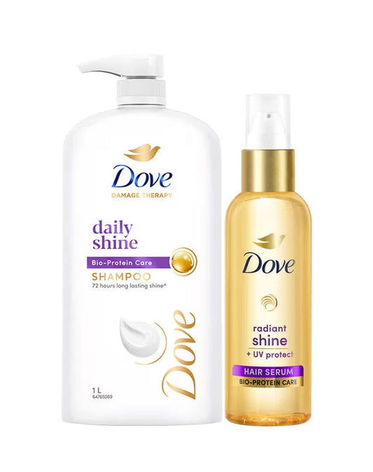 Dove Daily Shine Shampoo + Shine Serum With UV Protection - Combo - 100ml + 1L