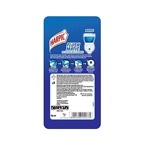 Harpic Flushmatic In-Cistern Toilet Cleaner Block, Marine, 50 g