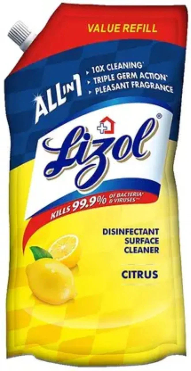 Lizol Citrus Disinfectant Surface Cleaner Pouch: 750 ml