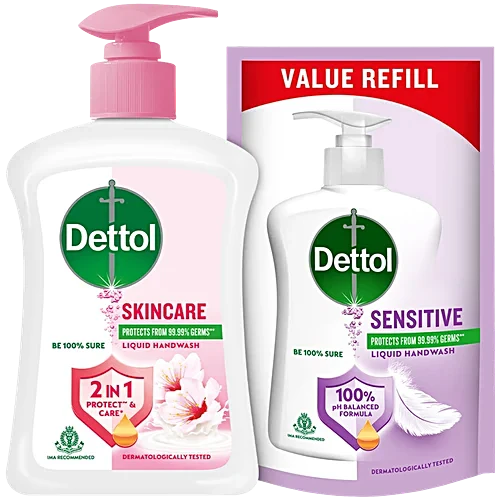 Dettol Skincare Liquid Handwash, 200 ml (Get Liquid Handwash, 175 ml Refill Pack Free)