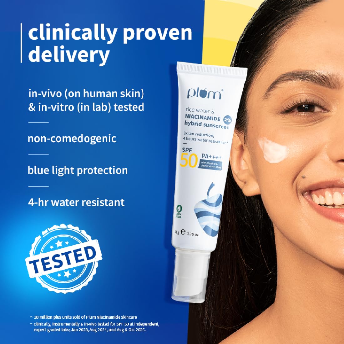 Plum 2% Niacinamide Sunscreen SPF 50 PA+++ UVA/B - Reduces Tan, No White Cast, Dermat Tested - 50 gm