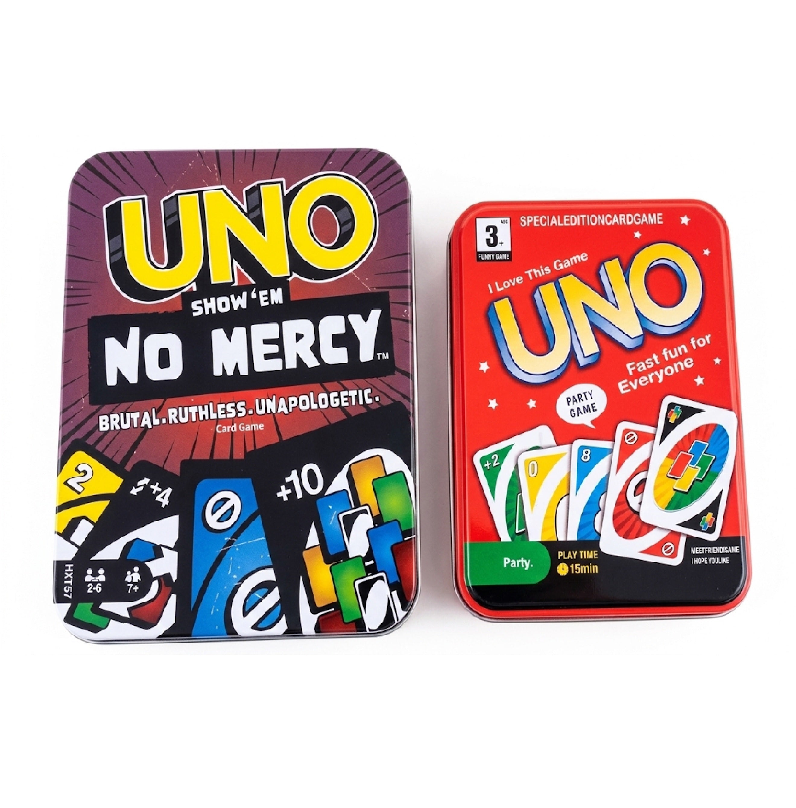 UNO No Mercy Tin & UNO Red Tin Card Game Combo | for Friends, Family and Travel