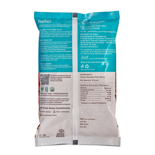 Pure & Sure Organic Byadagi Chilli Whole - 100 gm