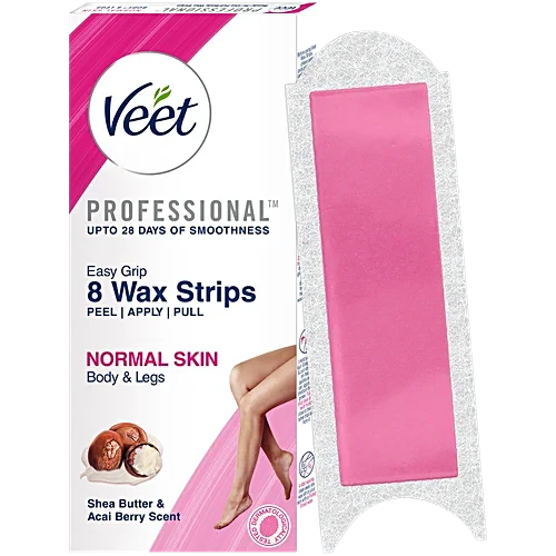 Veet Ready To Use Wax Strips For Normal Skin - Up To 28 days Of Smoothness, 8 pcs