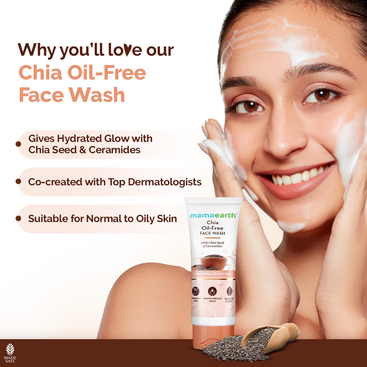 Mamaearth Chia Oil-Free Face Wash with Chia Seed & Ceramides for Normal to Oily Skin - 100 ml