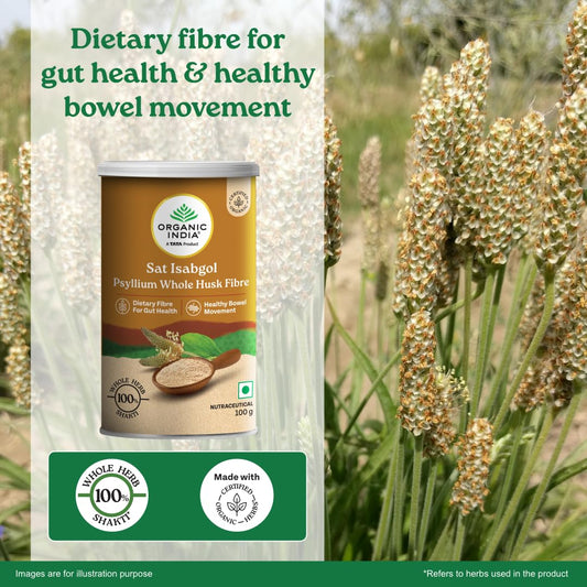 Organic India Sat Isabgol Psyllium Whole Husk Powder - 100 gm