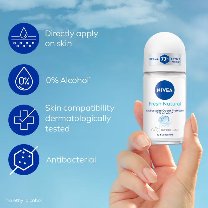 Nivea Fresh Natural Roll On 48 H Smooth & Beautiful Underarms For Women - 50 ml