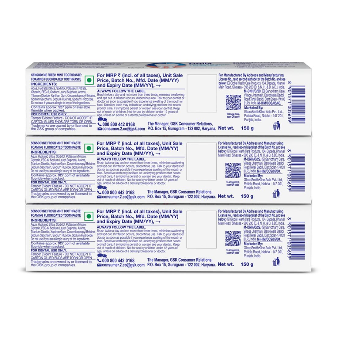 Sensodyne Toothpaste Fresh Mint|Daily Sensitivity Relief Tooth Paste Combo Pack - 450gm (150gm x 3)|