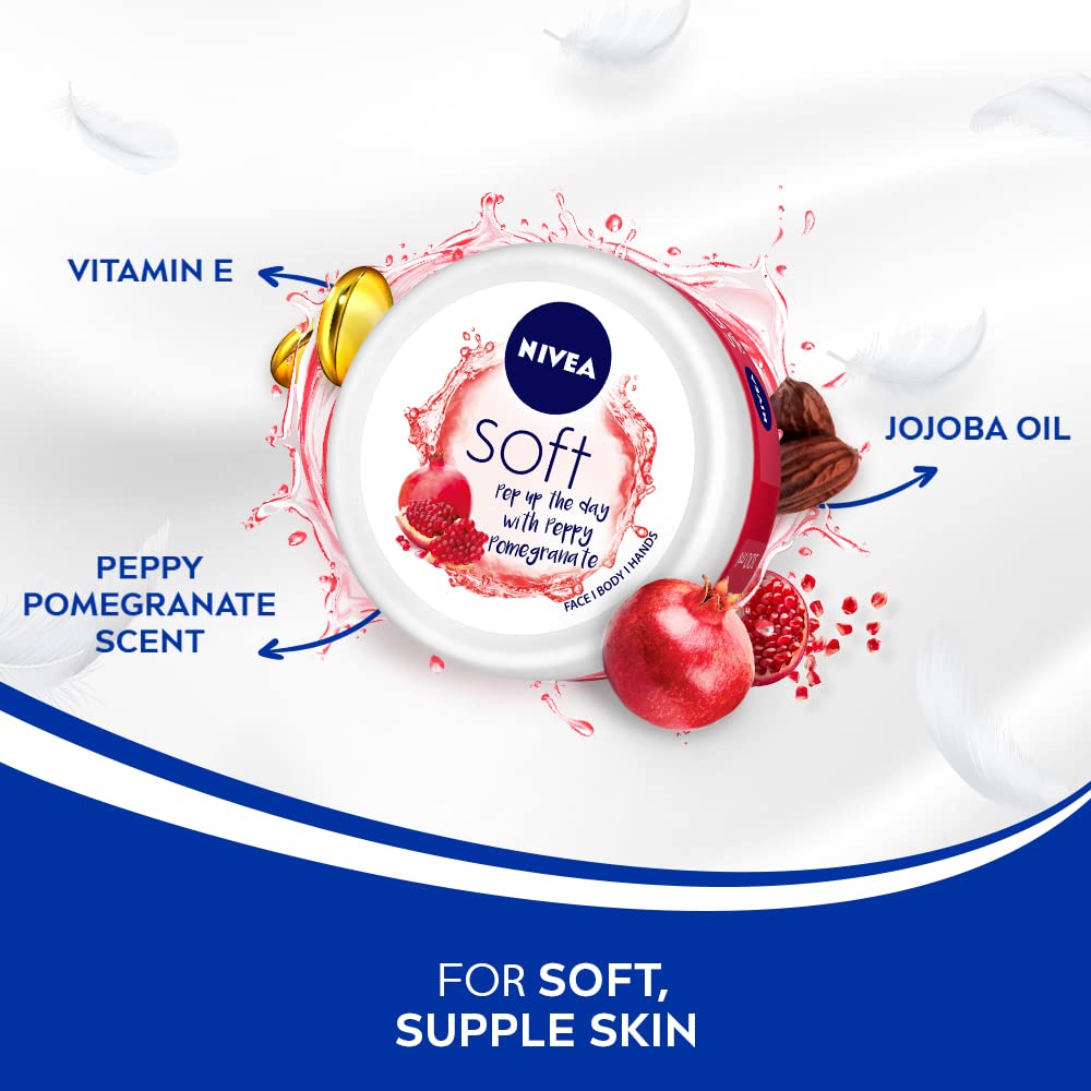 Nivea Soft Light Moisturizer Cream Peppy Pomegranate For Hands And Body - 100 ml