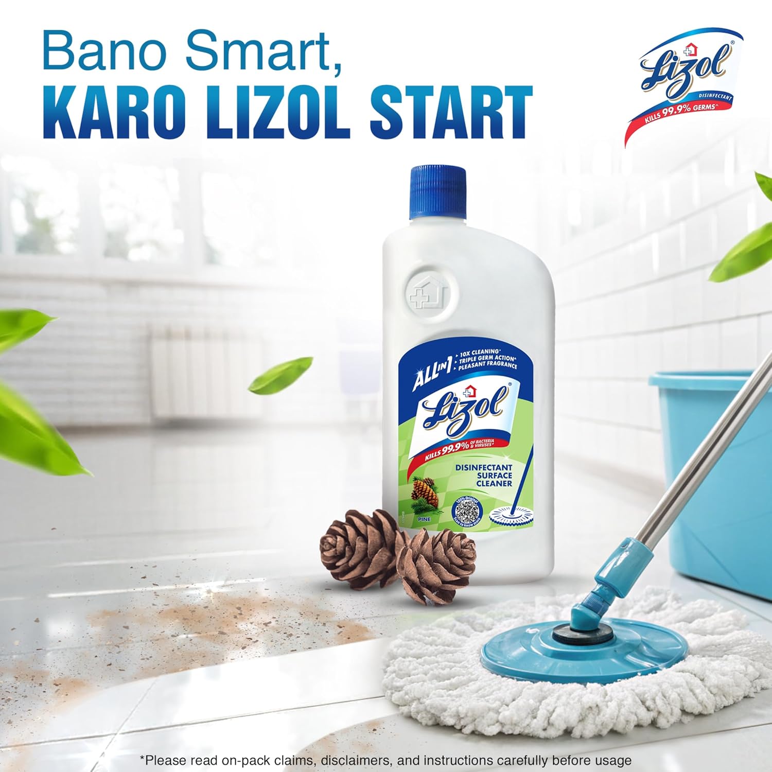 Lizol Disinfectant Surface & Floor Cleaner Liquid, Pine - 500 ml