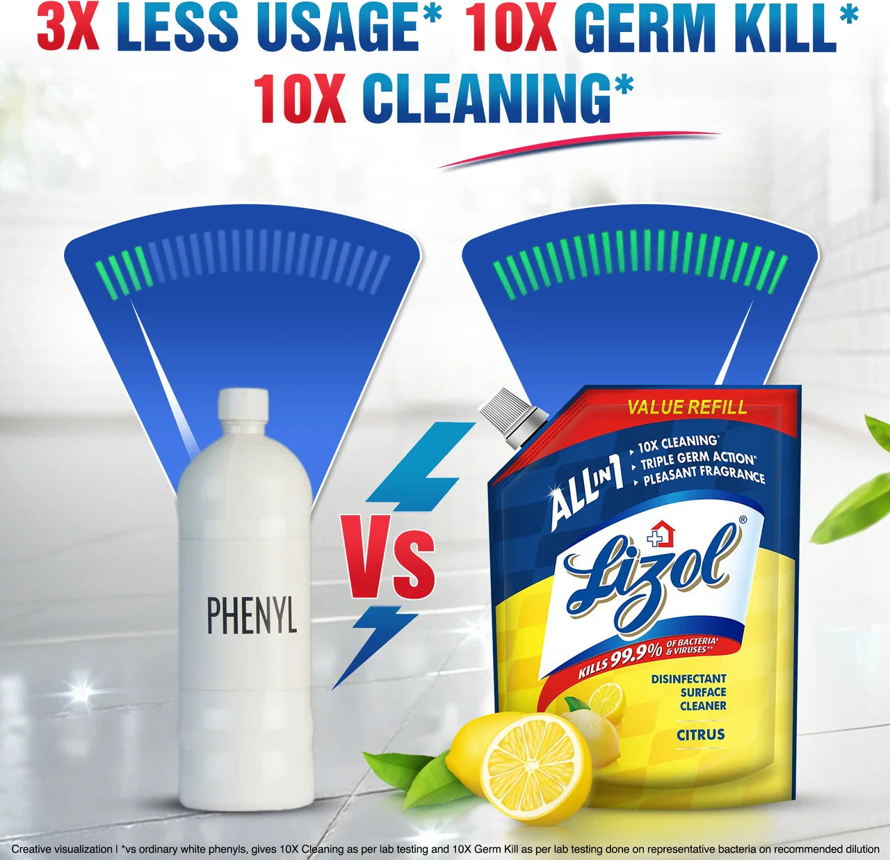 Lizol Citrus Disinfectant Surface Cleaner Pouch: 750 ml