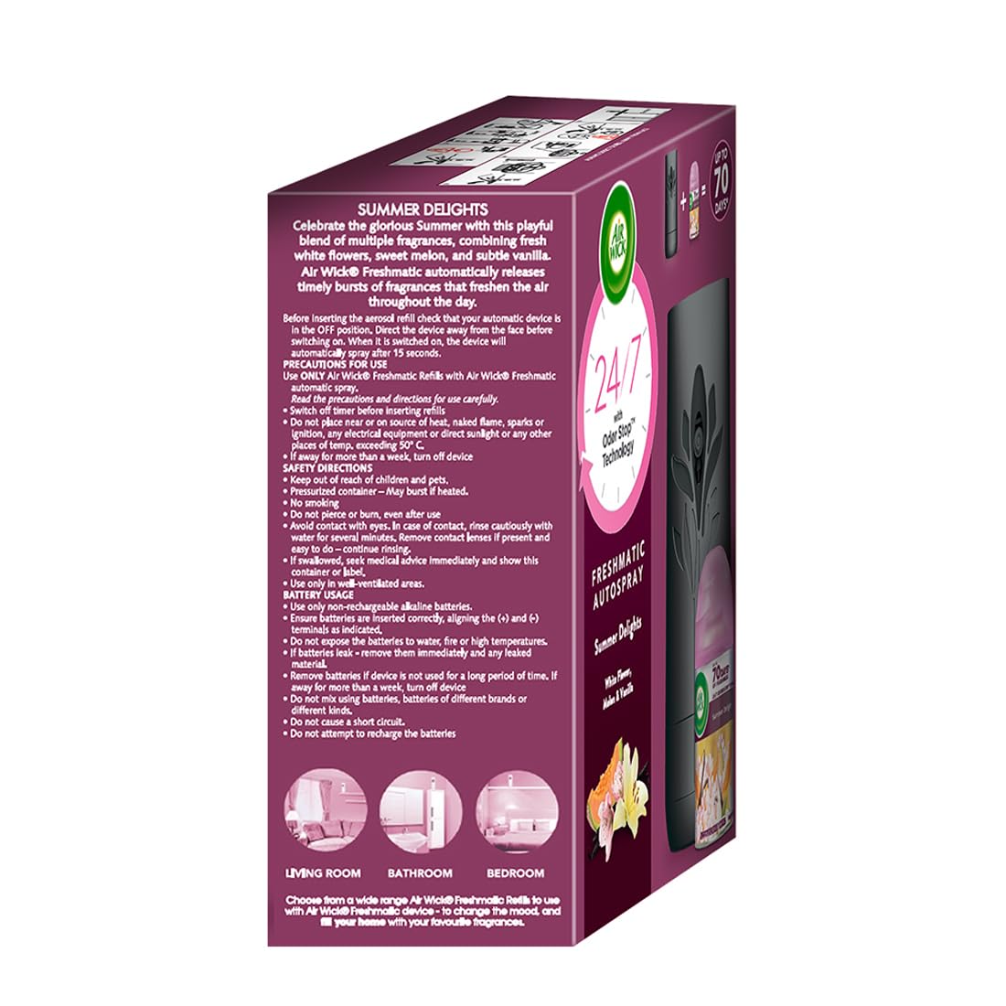 Air Wick 250 ml - Vanilla & Muskmelon (Summer Delights), Refill + Automatic Spray| Freshmatic Air Freshener Kit