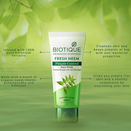 Biotique Fresh Neem Pimple Control Face Wash| Ayurvedic and Organically Pure| 150mL