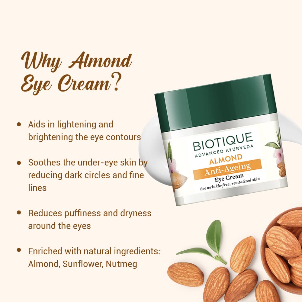 Biotique Advanced Ayurveda Bio Almond Soothing & Nourishing Eye cream - 15 gm
