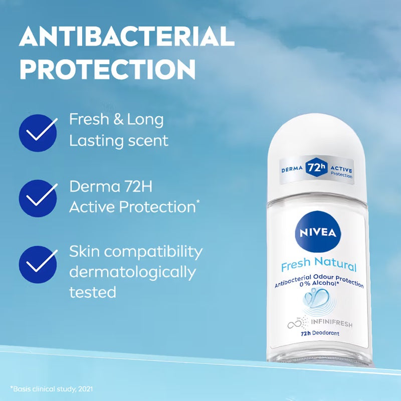 Nivea Fresh Natural Roll On 48 H Smooth & Beautiful Underarms For Women - 50 ml