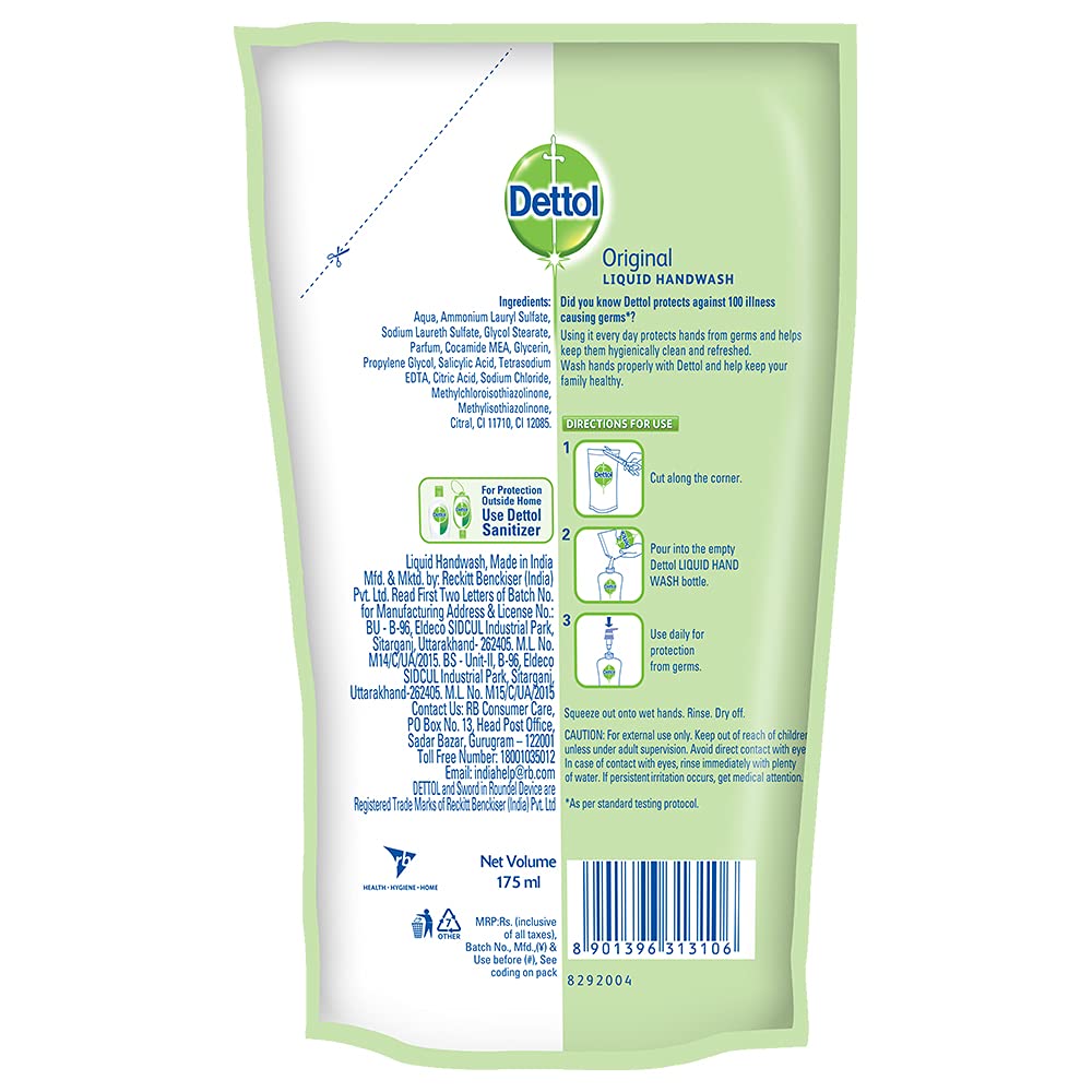 Dettol Original Handwash Liquid Soap Refill, 175ml