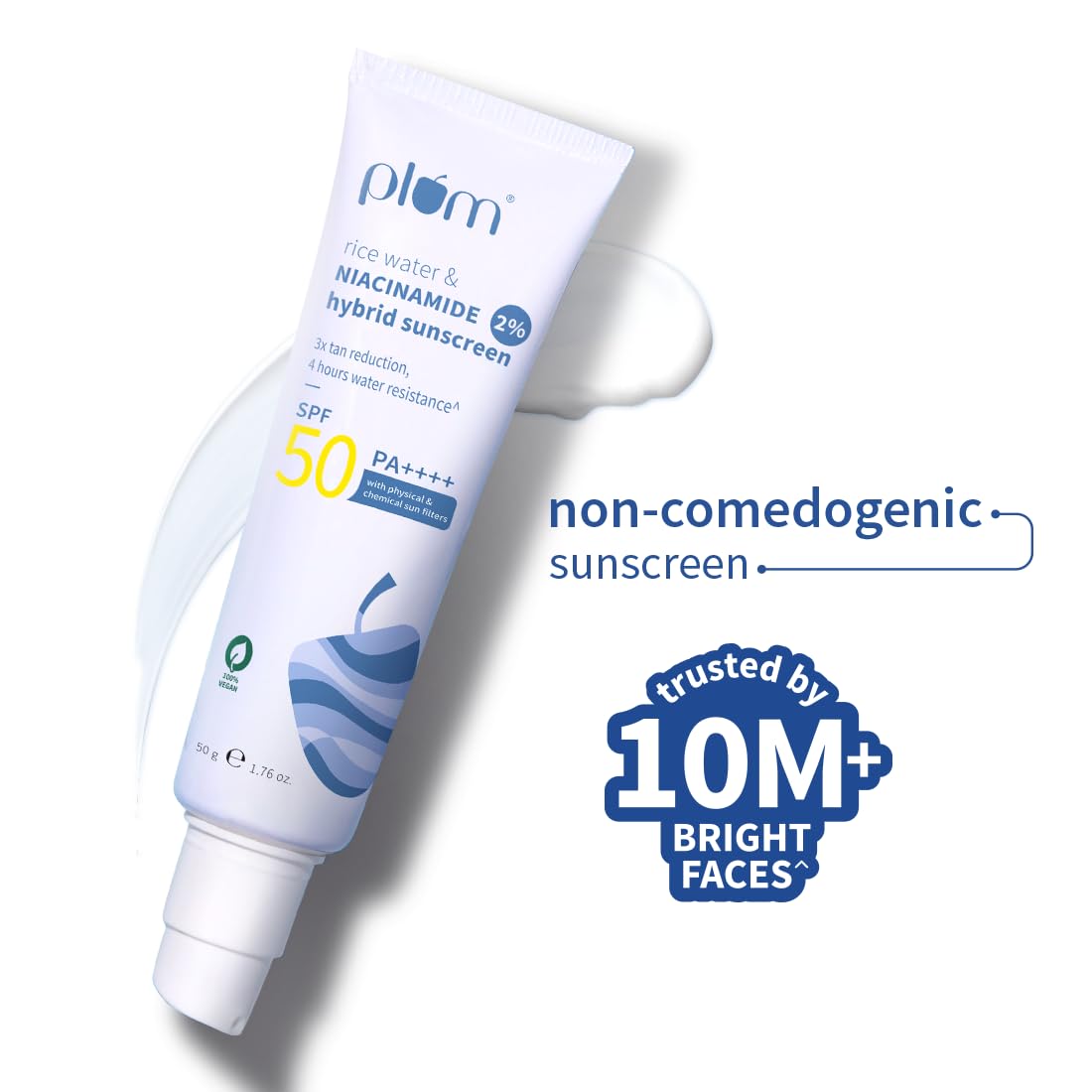 Plum 2% Niacinamide Sunscreen SPF 50 PA+++ UVA/B - Reduces Tan, No White Cast, Dermat Tested - 50 gm