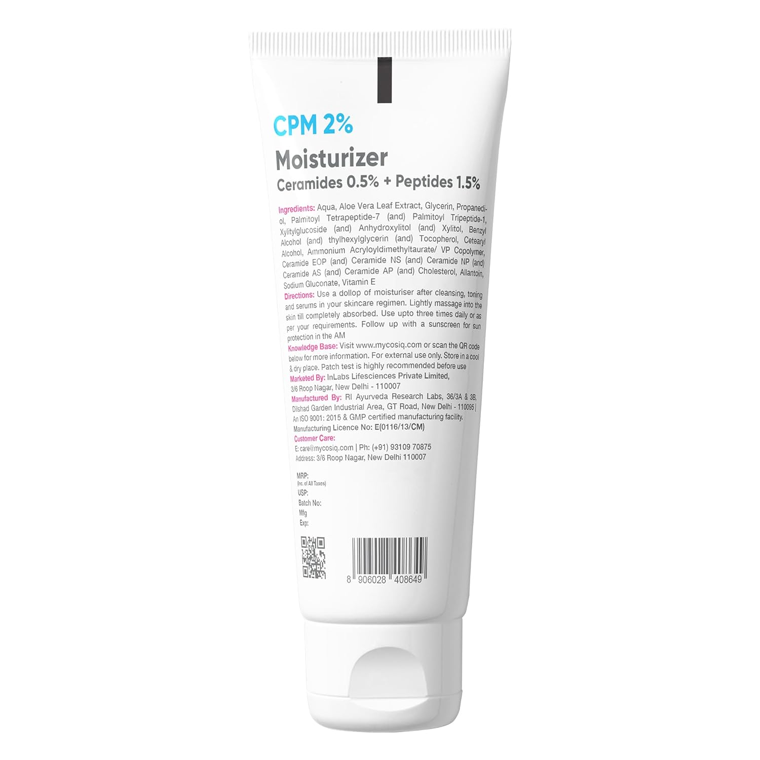 Cos-IQ CPM 2% Ceramides & Peptides Moisturizer - 100 ml