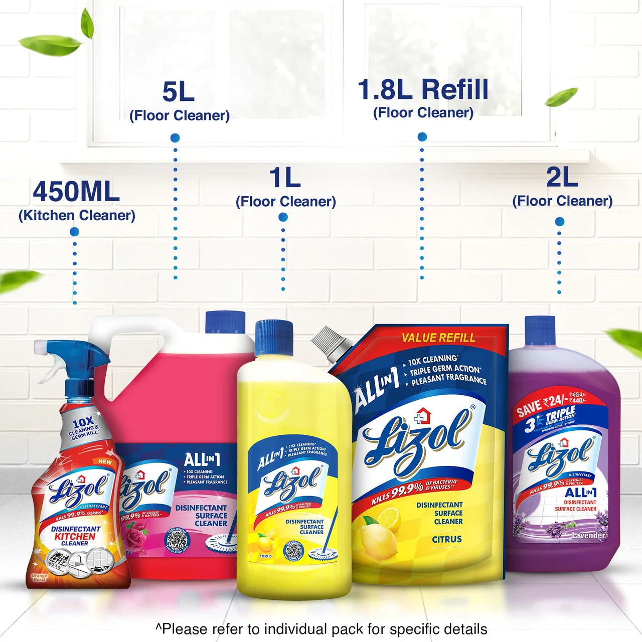 Lizol Citrus Disinfectant Surface Cleaner Pouch: 750 ml