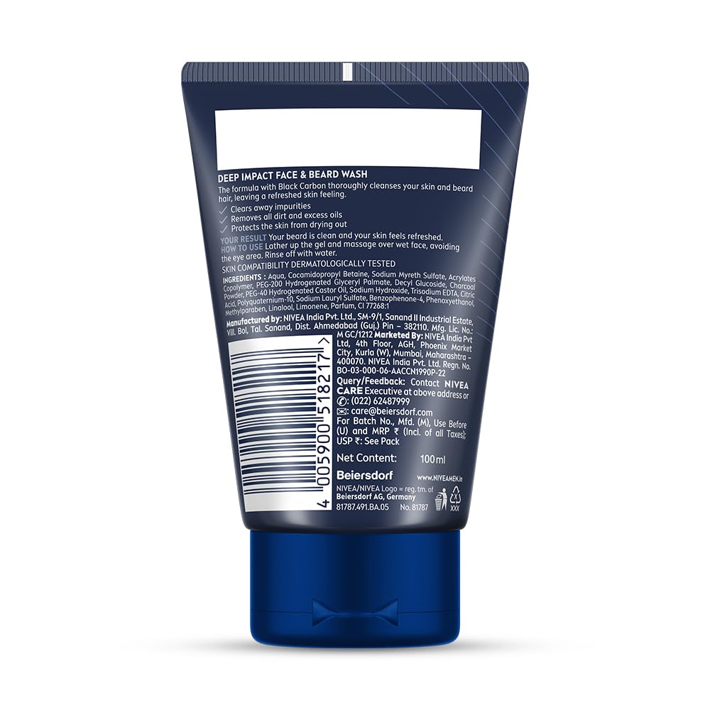 Nivea Men Deep Impact Beard & Face Wash - 100 gm