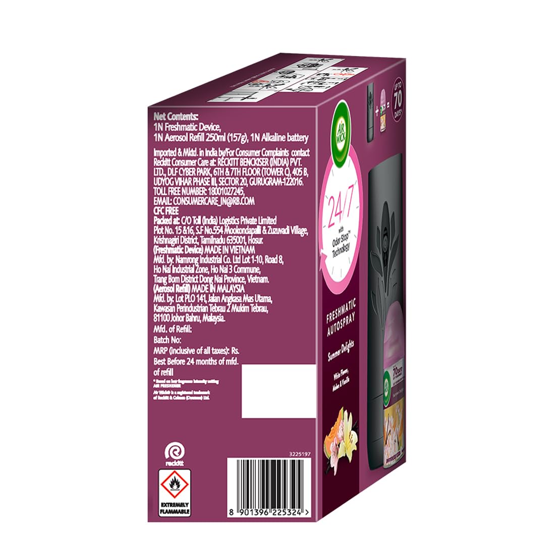 Air Wick 250 ml - Vanilla & Muskmelon (Summer Delights), Refill + Automatic Spray| Freshmatic Air Freshener Kit