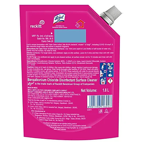 Lizol All In One Disinfectant Surface Cleaner Liquid - Floral, 1.8 L Refill Pack