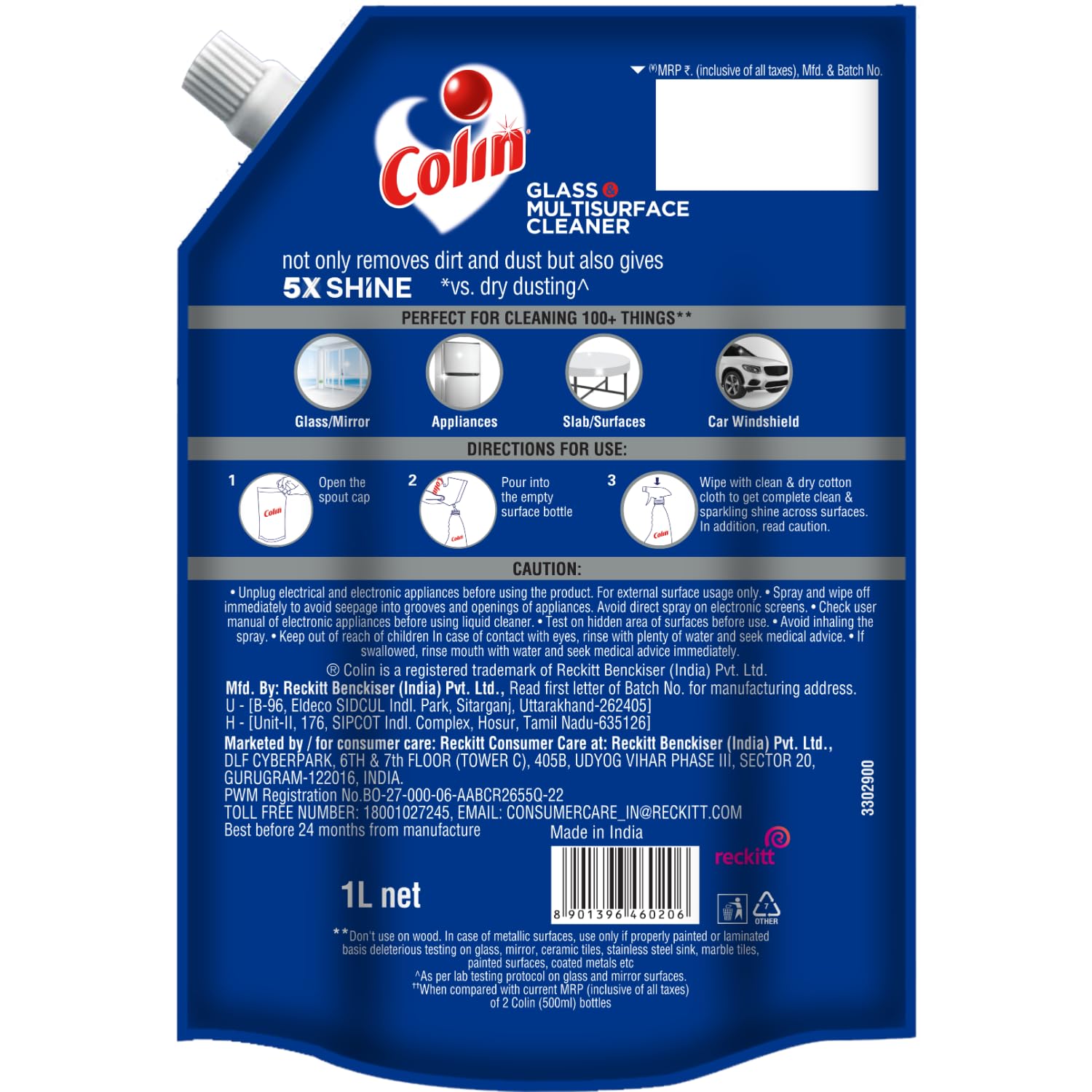 Colin 1 Litre Refill , Glass and Surface Cleaner Liquid