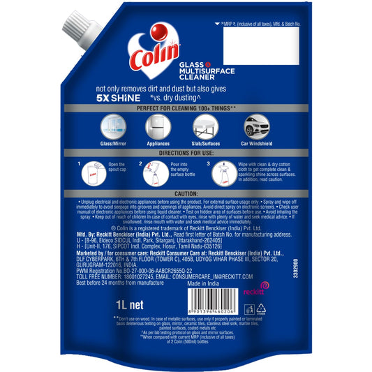 Colin 1 Litre Refill , Glass and Surface Cleaner Liquid