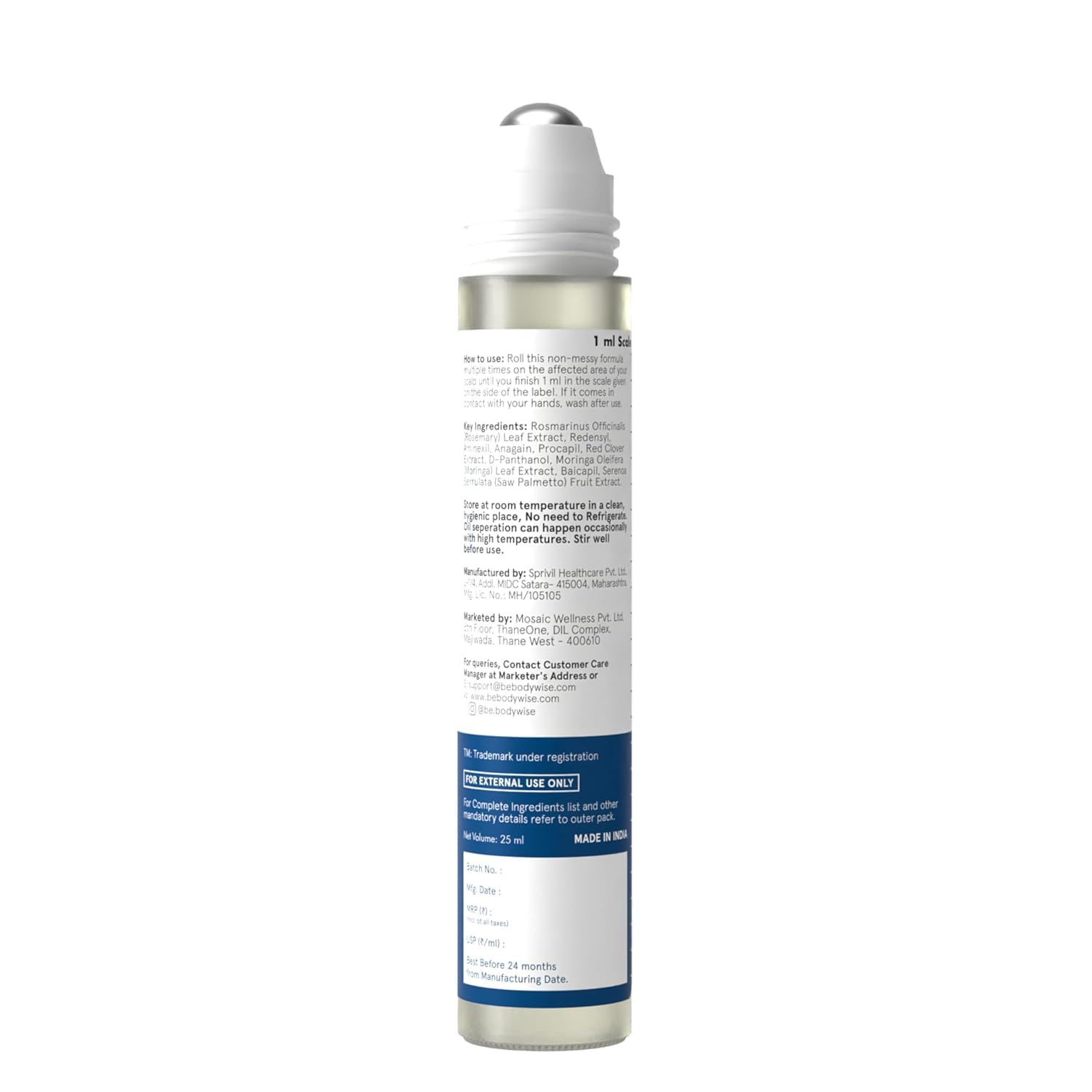 BeBodywise Rosemary Hair Growth Serum (Roll On) - 25 ml - Pack of 3